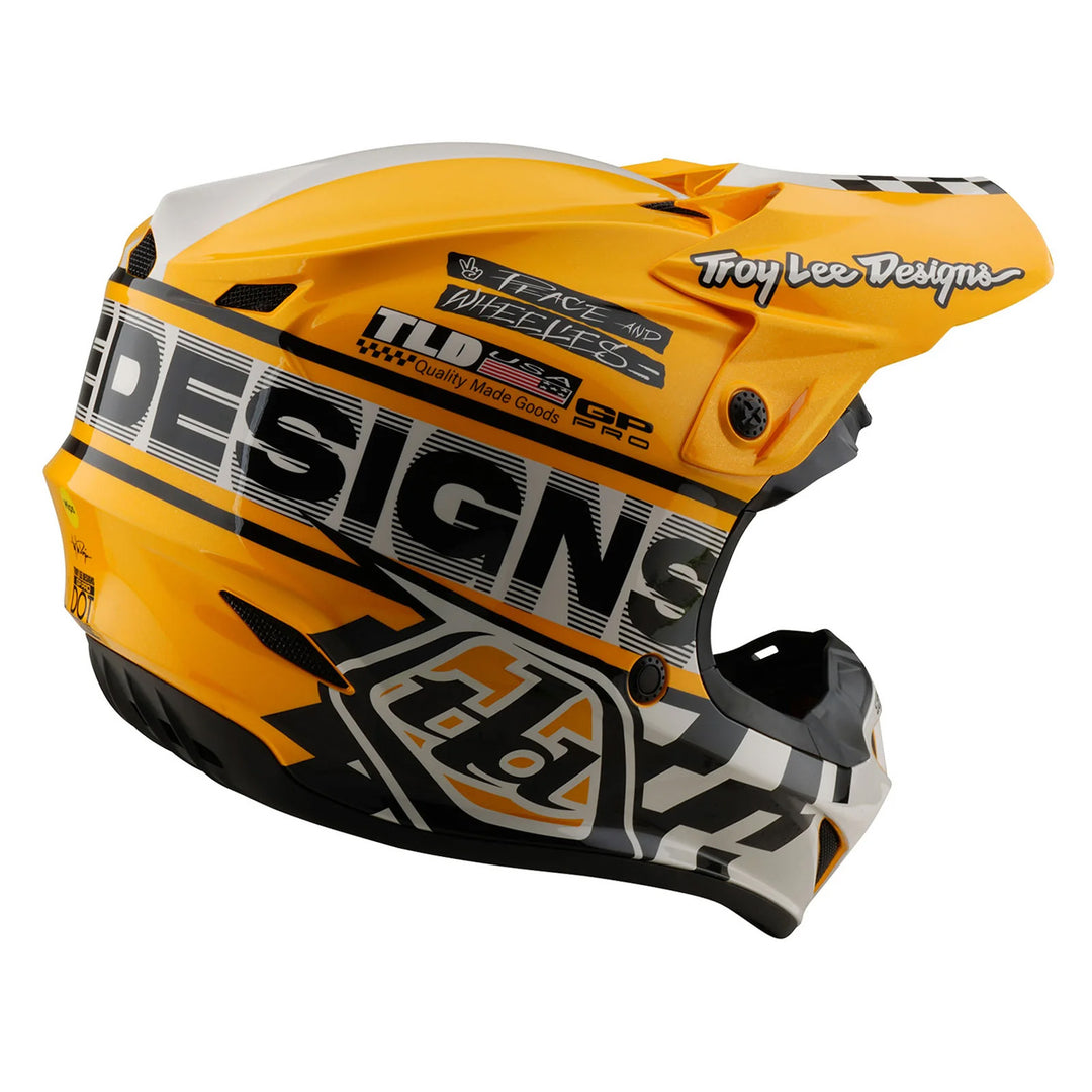 Troy Lee Designs Youth GP Pro Fifty-50 Helmet White/Gold - Rear Right Side View
