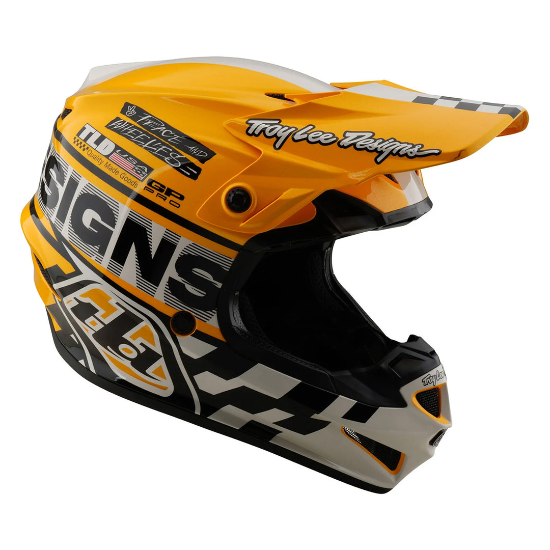 Troy Lee Designs Youth GP Pro Fifty-50 Helmet White/Gold - Front Right Side View