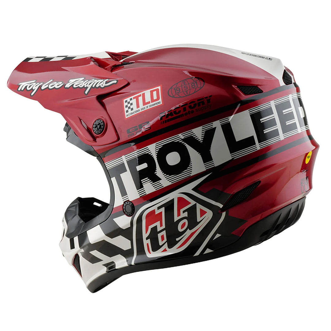 Troy Lee Designs Youth GP Pro Fifty-50 Helmet White/Red - Rear Left Side View
