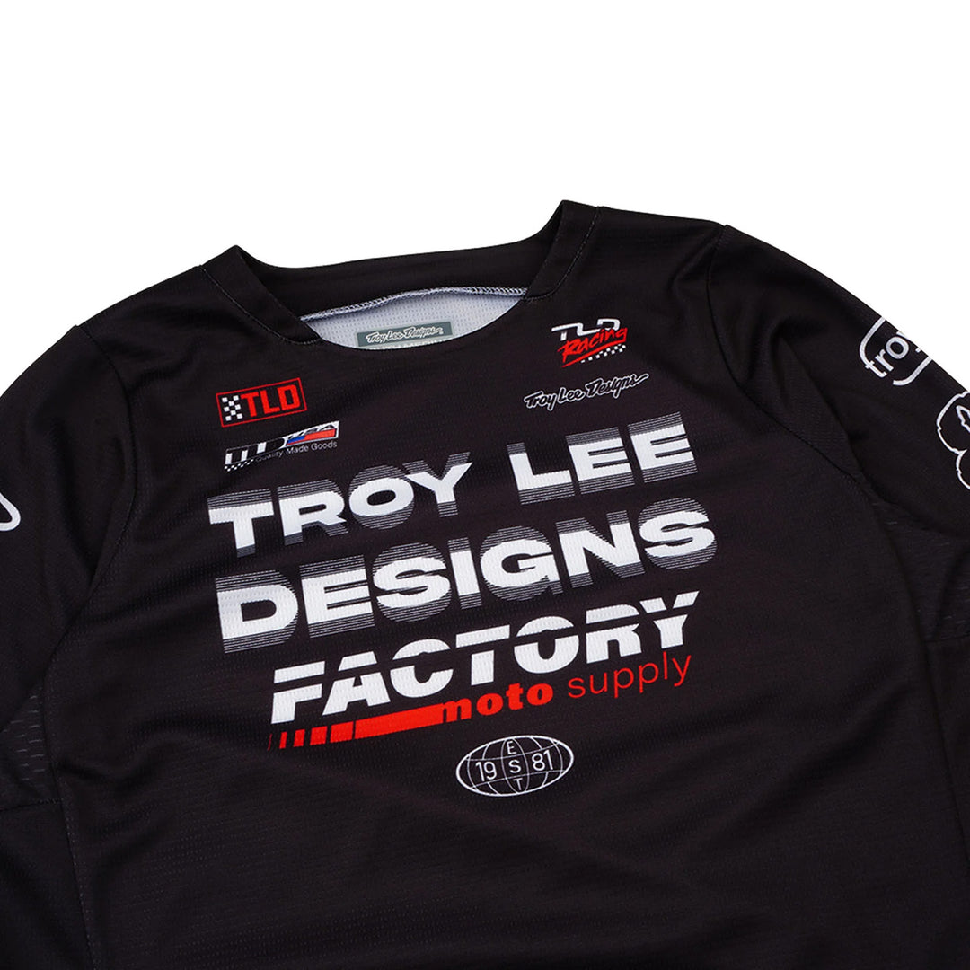 Troy Lee Designs Youth GP Pro Factory Jersey Black - Close-Up of Front Graphics