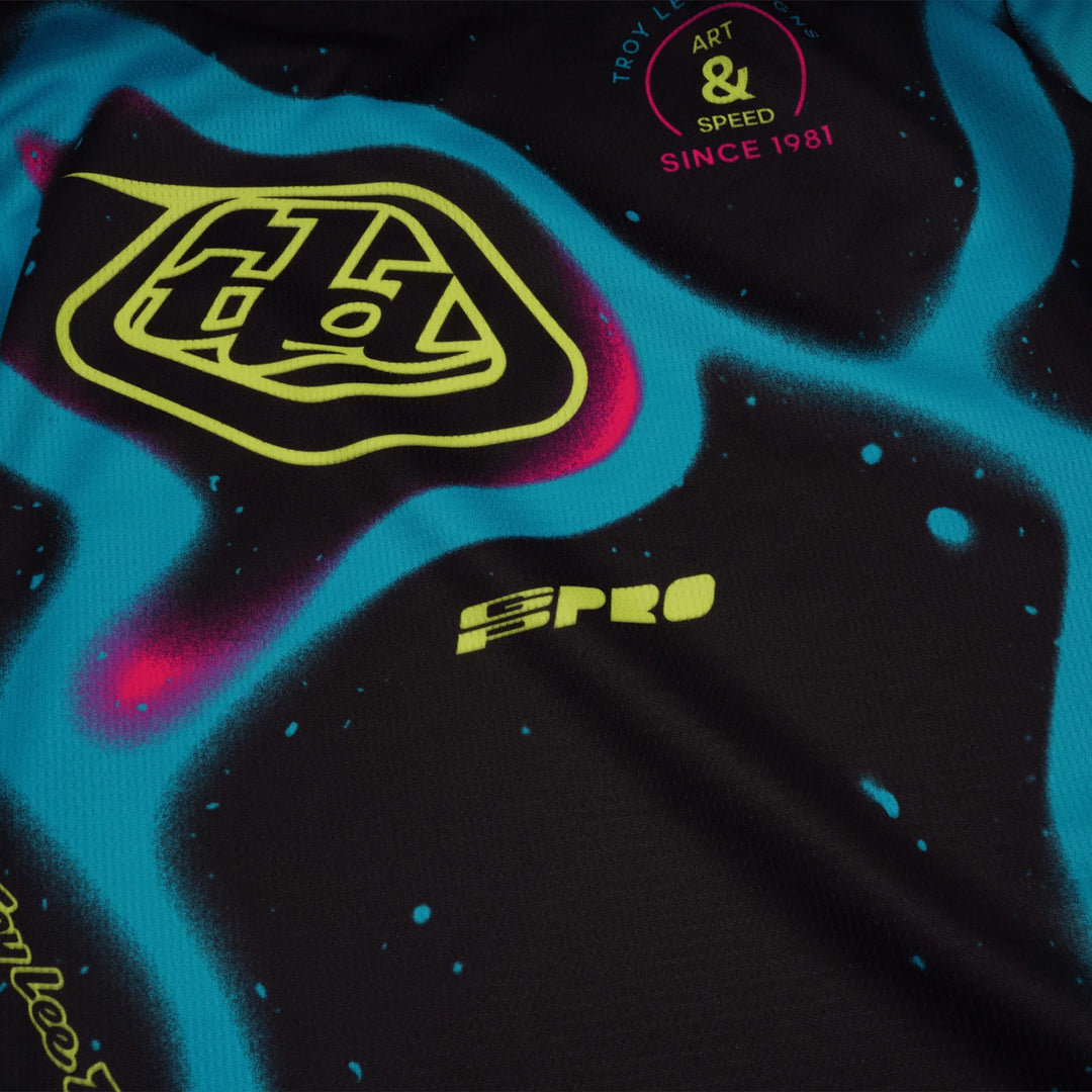 Troy Lee Designs Youth GP Pro Membrane Jersey Black/Glo Yellow - Close-Up of Front Graphics