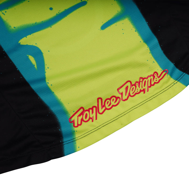 Troy Lee Designs Youth GP Pro Membrane Jersey Black/Glo Yellow - Close-Up of Lower Rear Graphics