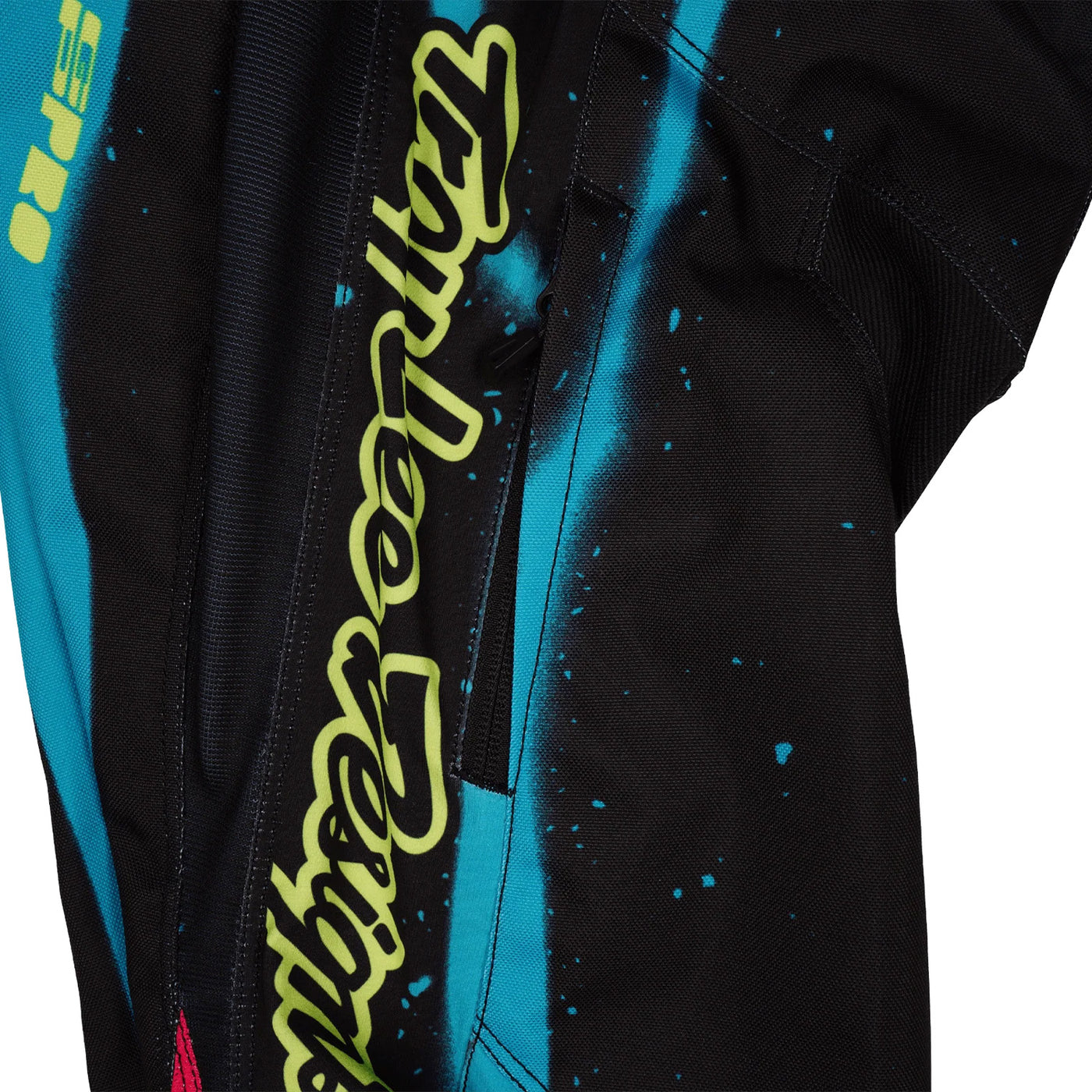 Troy Lee Designs Youth GP Pro Membrane Pants Black/Glo Yellow - Close-Up of Thigh Graphics