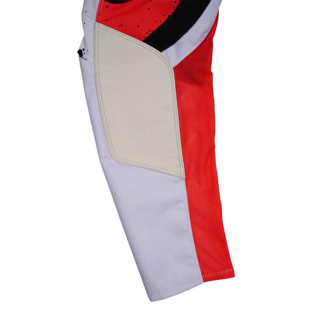 Troy Lee Designs Youth GP Pro Membrane Pants White/Infra Red - Close-Up of Leather Panel on Calf