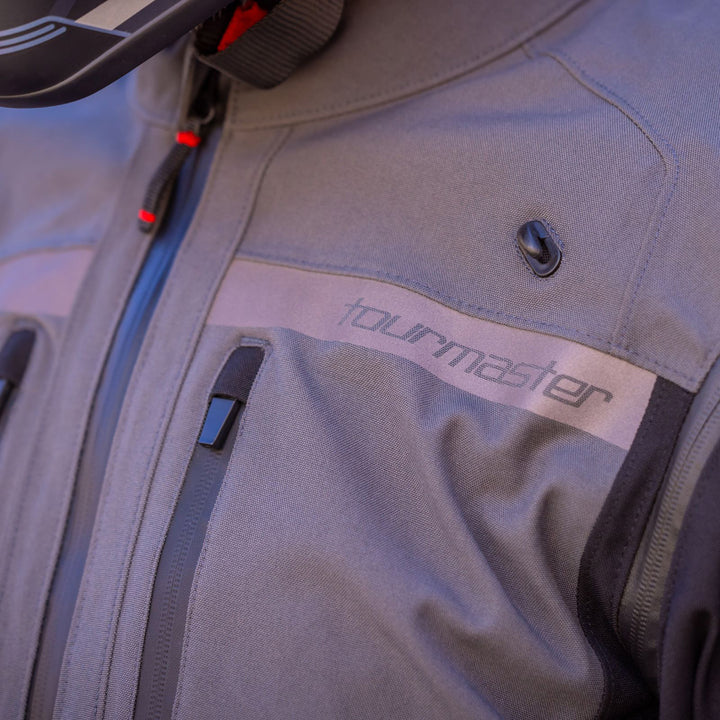 Tourmaster Adventure Lite Jacket Grey/Black - Lifestyle Close-Up of Brand Logo on Chest