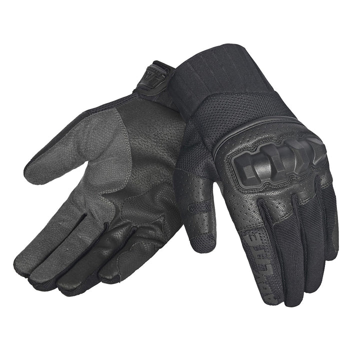 Tourmaster Adventure Lite Armored Gloves Black/Black - Back of Hand and Palm Views of Pair