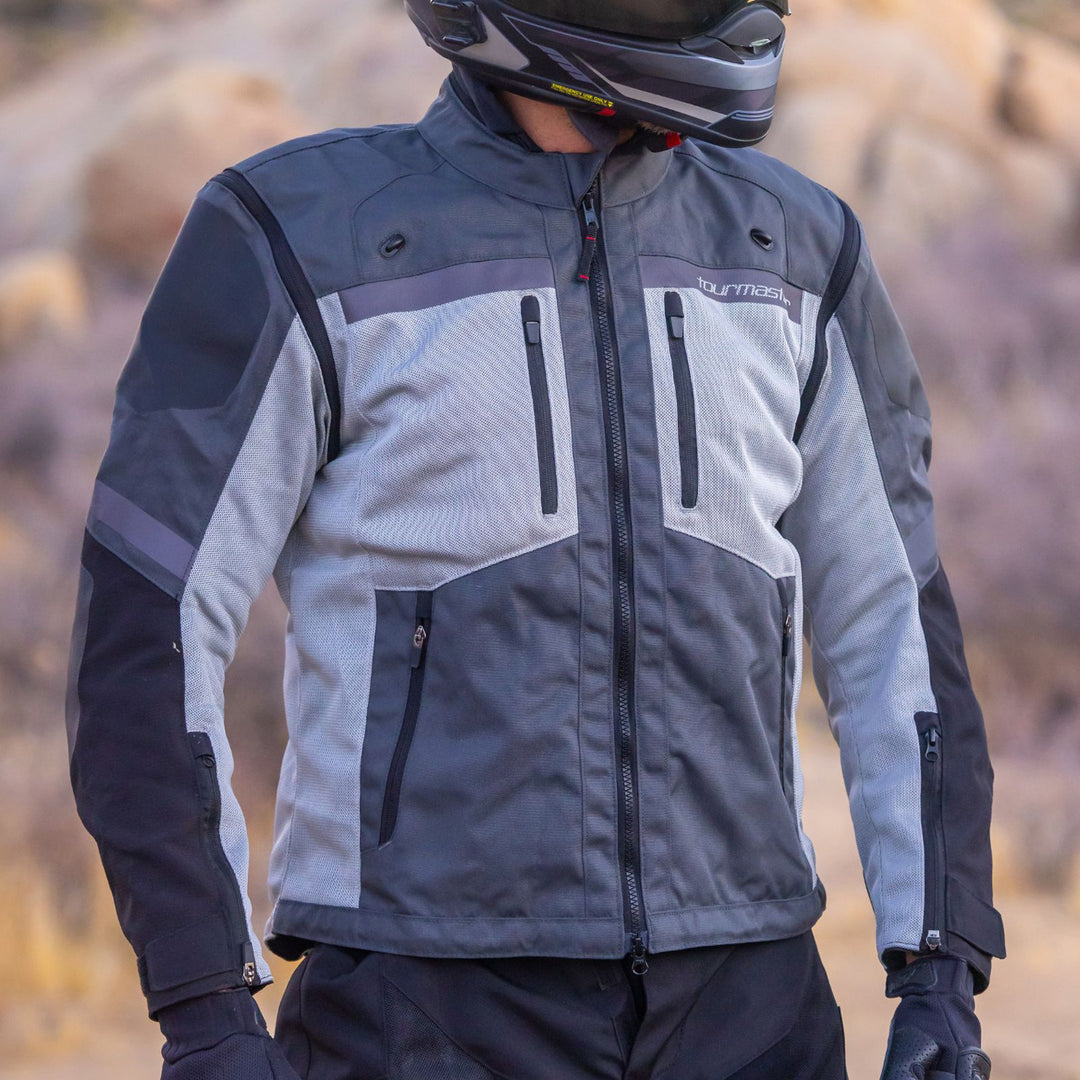 Tourmaster Adventure Lite Mesh Jacket Grey/Grey - Lifestyle Close-Up of Rider's Torso