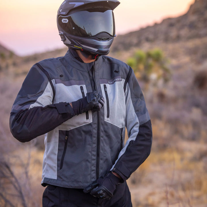 Tourmaster Adventure Lite Mesh Jacket Grey/Grey - Lifestyle of Rider Zipping Up Jacket