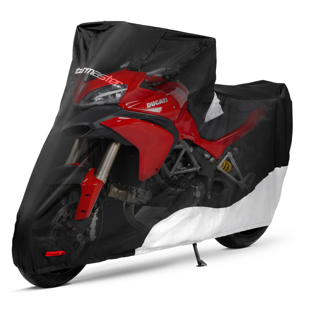 Tourmaster Elite WP Motorcycle Cover - Front Side View with X-Ray of Motorcycle Underneath