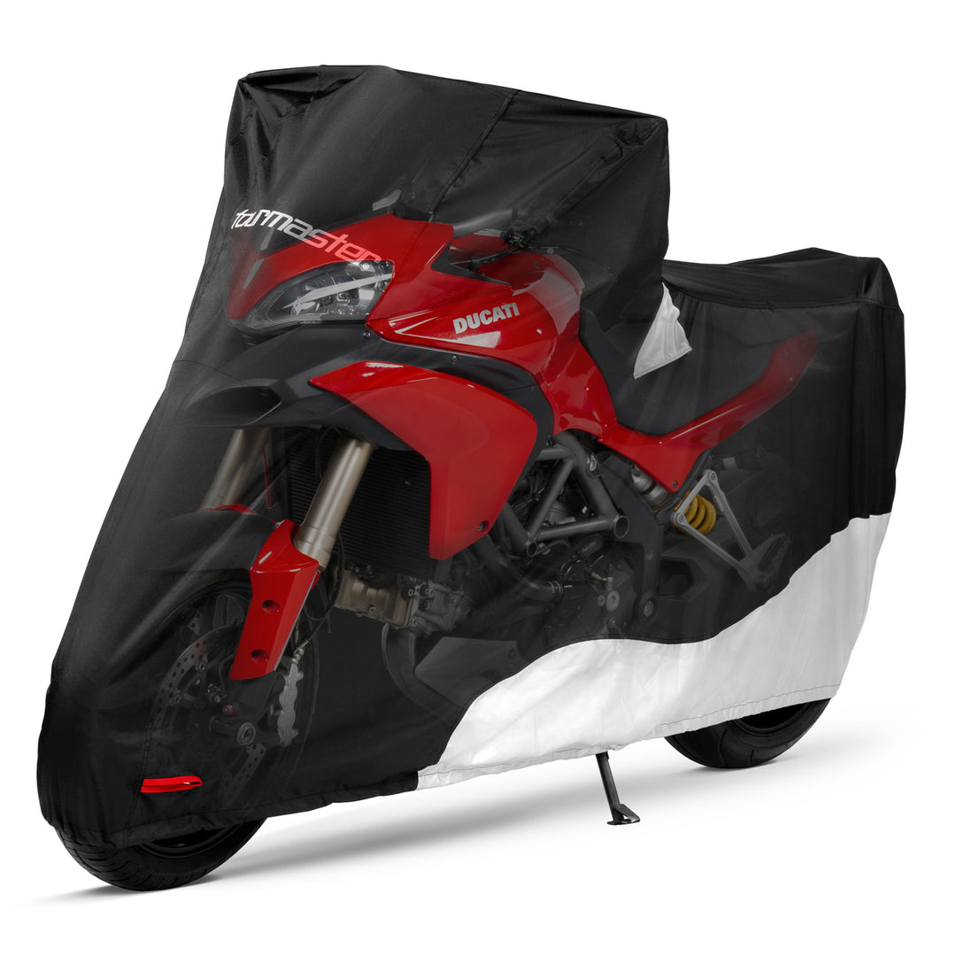 Tourmaster Elite WP Motorcycle Cover - Front Side View with X-Ray of Motorcycle Underneath