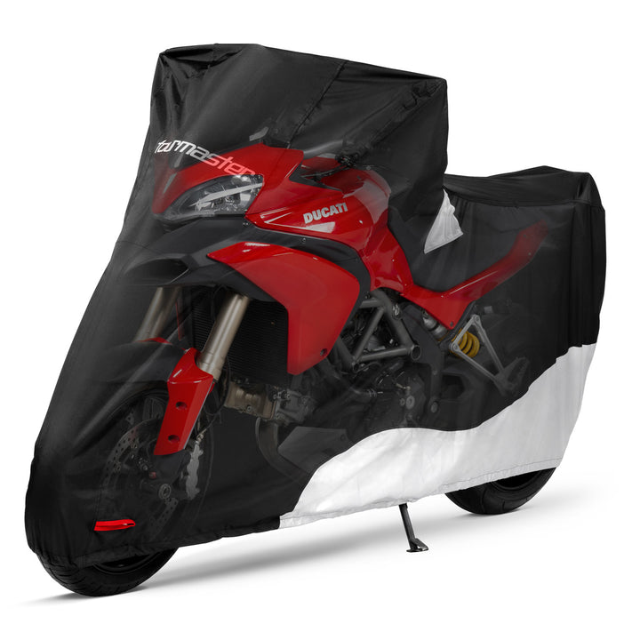 Tourmaster Elite WP Motorcycle Cover - Front Side View with X-Ray of Motorcycle Underneath
