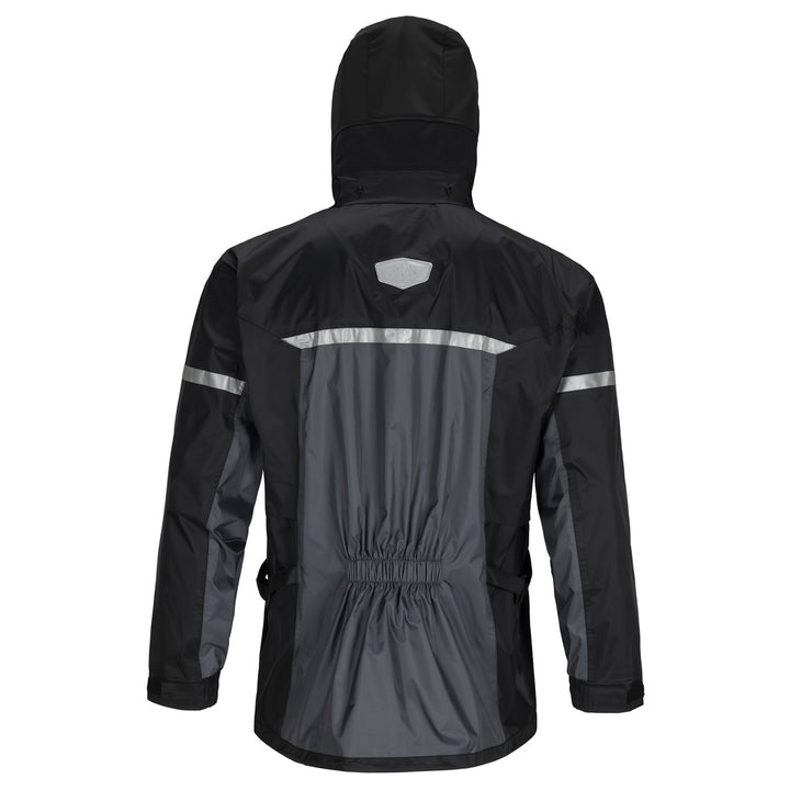 Tourmaster Sentry Rain Jacket Black - Rear View with Hood Up