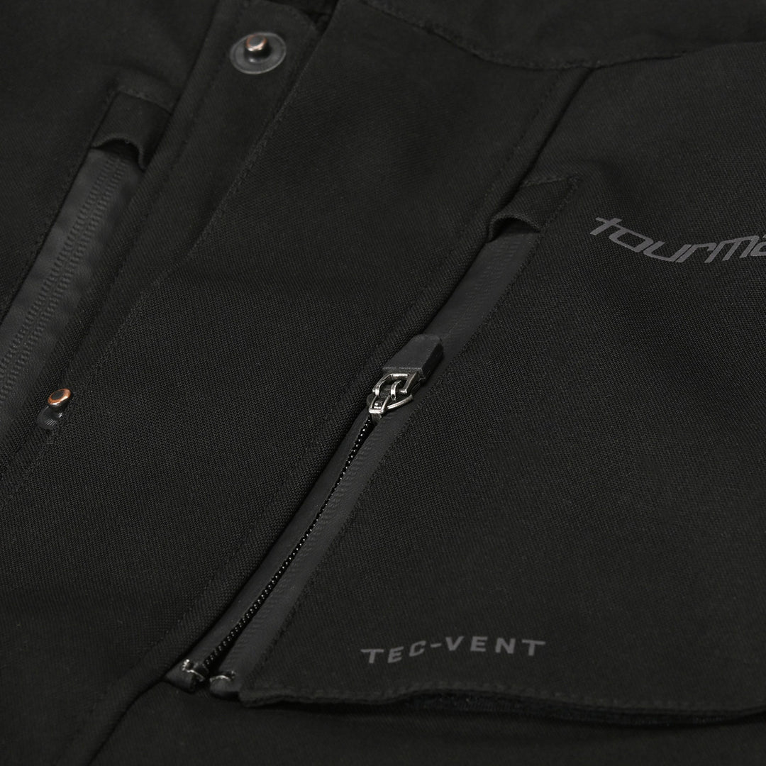 Tourmaster Women's Discovery Jacket Black/Black - Close-Up of Chest Vent Zipper