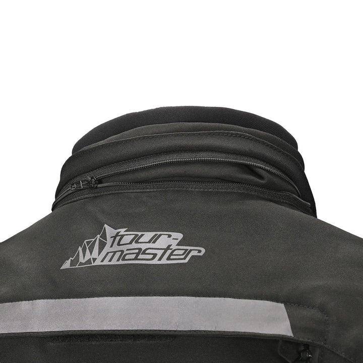 Tourmaster Women's Discovery Jacket Black/Black - Close-Up Rear View of Neck with Hood Rolled Away