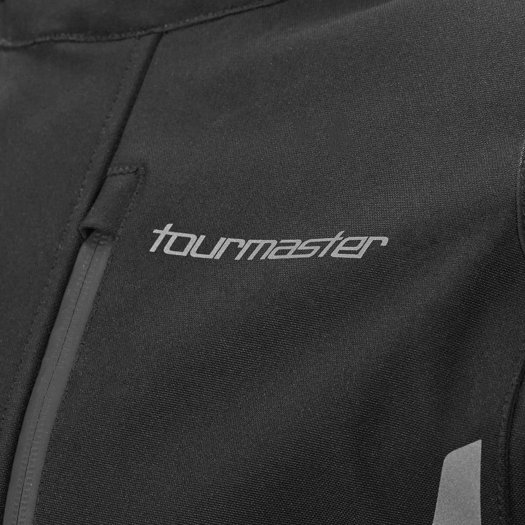 Tourmaster Women's Discovery Jacket Black/Black - Close-Up of Brand Logo on Chest