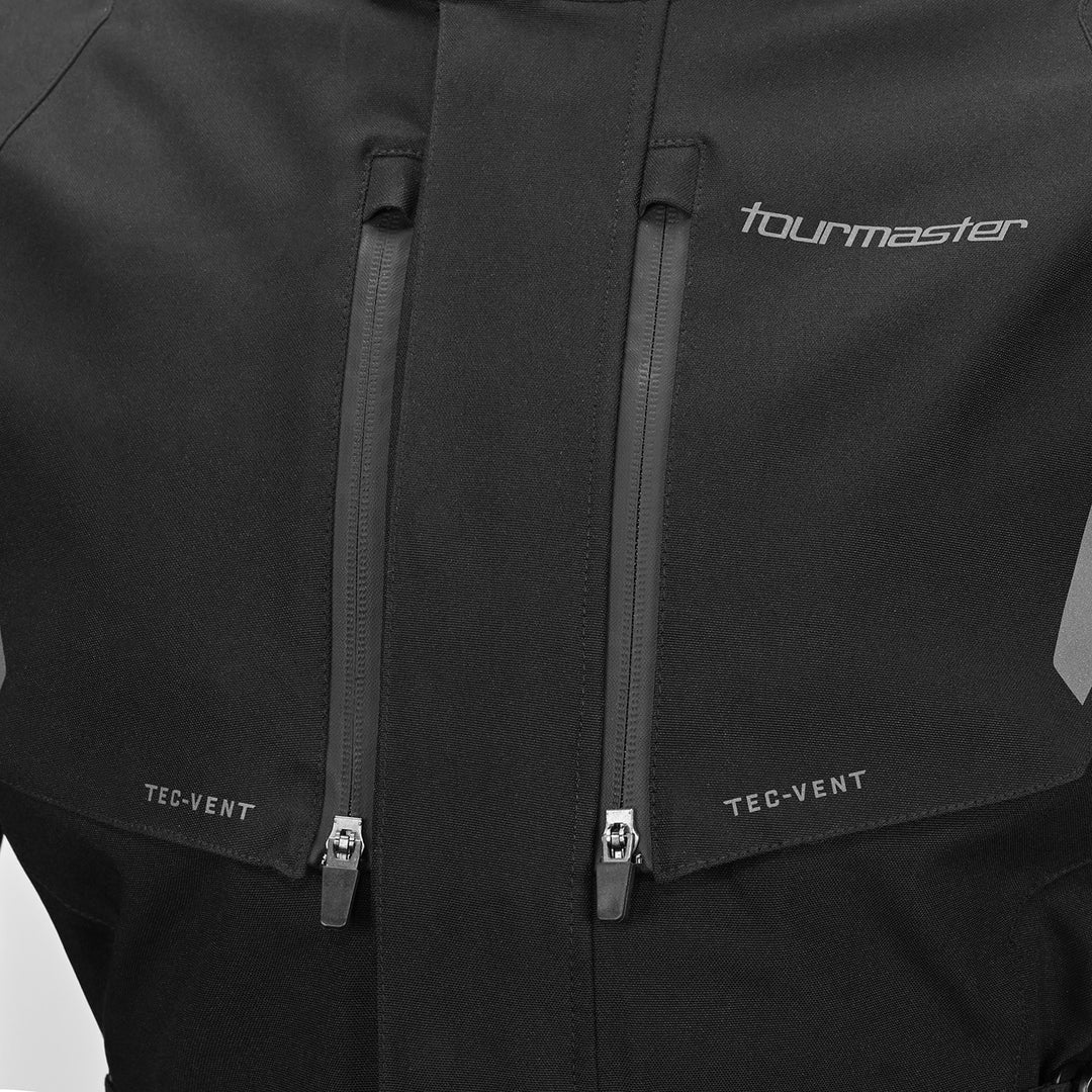 Tourmaster Women's Discovery Jacket Black/Black - Close-Up of Zippered Chest Vents