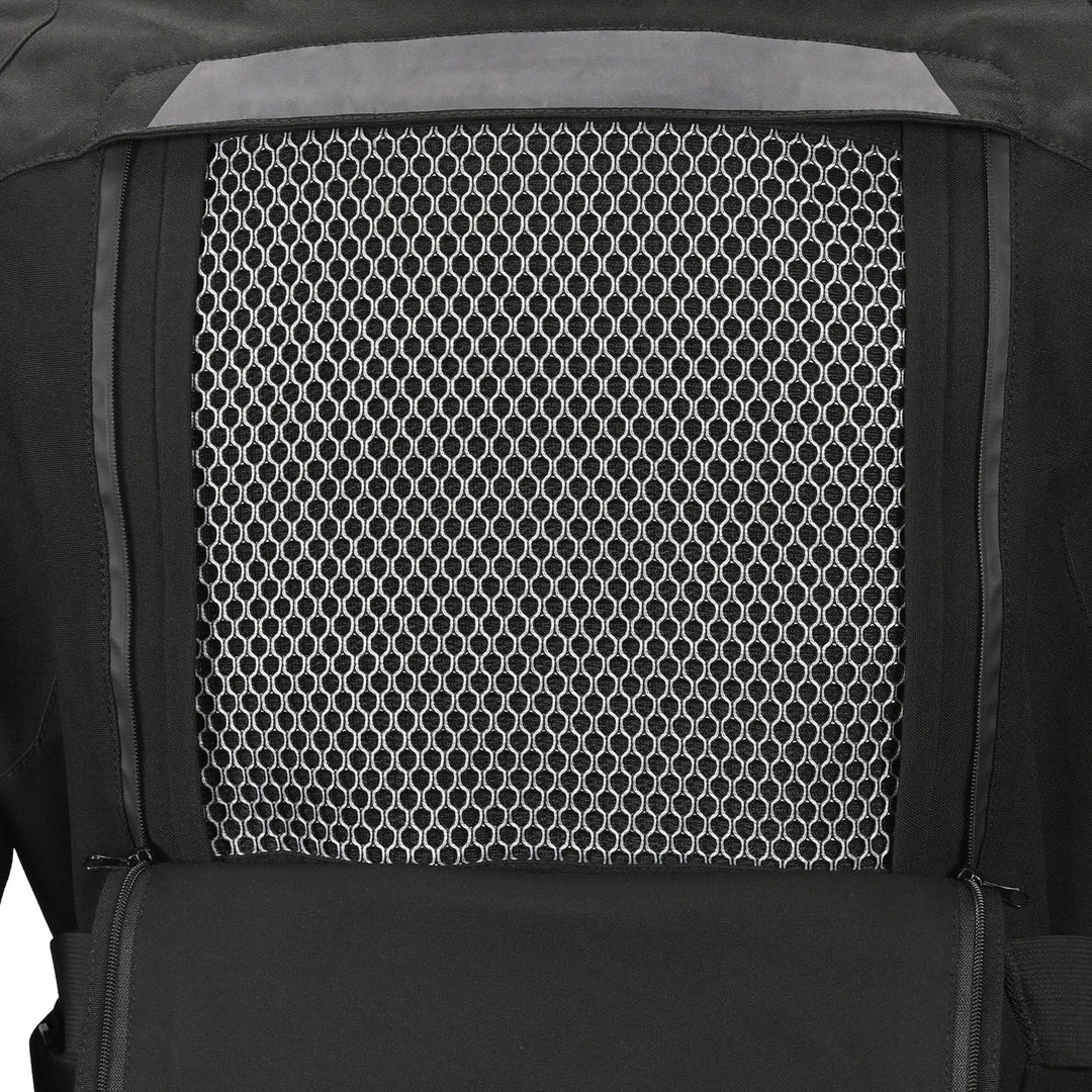 Tourmaster Women's Discovery Jacket Black/Black - Close-Up of Back Vent with Flap Opened