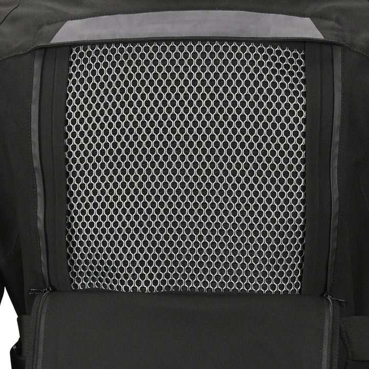 Tourmaster Women's Discovery Jacket Black/Black - Close-Up of Back Vent with Flap Opened