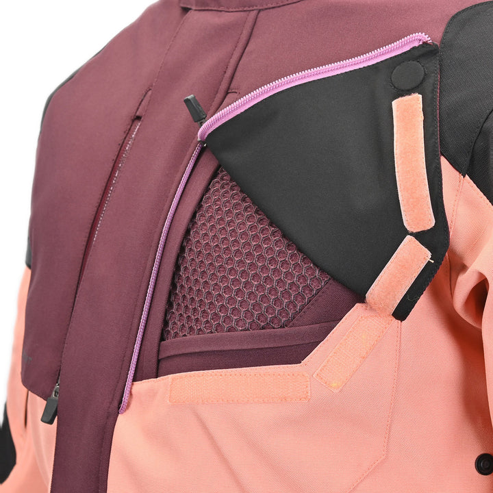 Tourmaster Women's Discovery Jacket Raisin/Canyon Sunset - Close-Up of Chest Vent with Flap Opened