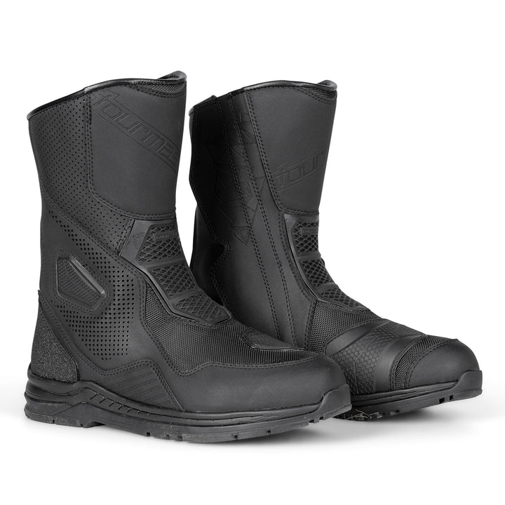 Tourmaster Helix Vented Touring Boots Black - Front Side View of Pair