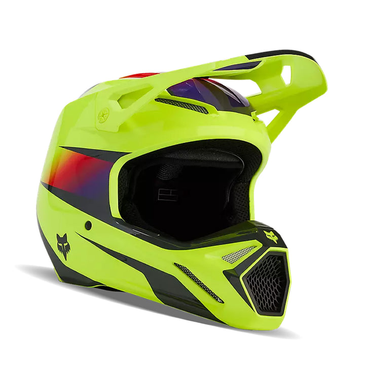 Fox Racing V1 Flora Helmet Yellow - Front Right Side View