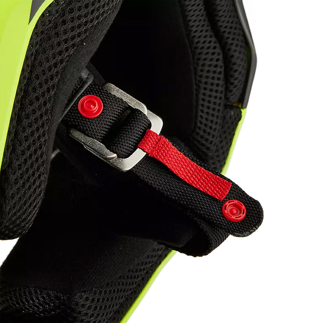 Fox Racing V1 Flora Helmet Yellow - Close-Up of D-Ring Chin Strap