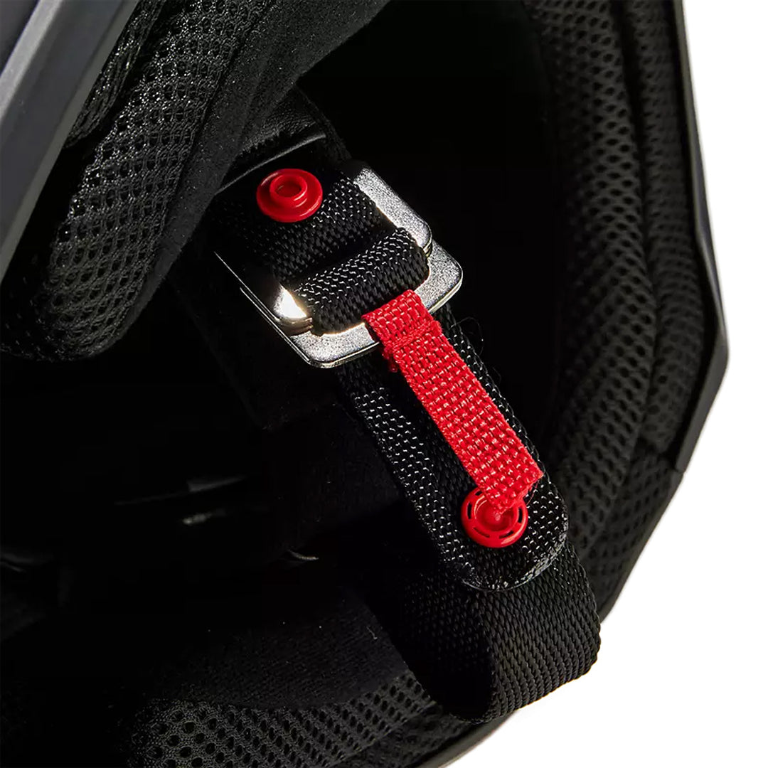 Fox Racing V1 Solid Helmet Matte Black - Close-Up of D-Ring Chin Strap