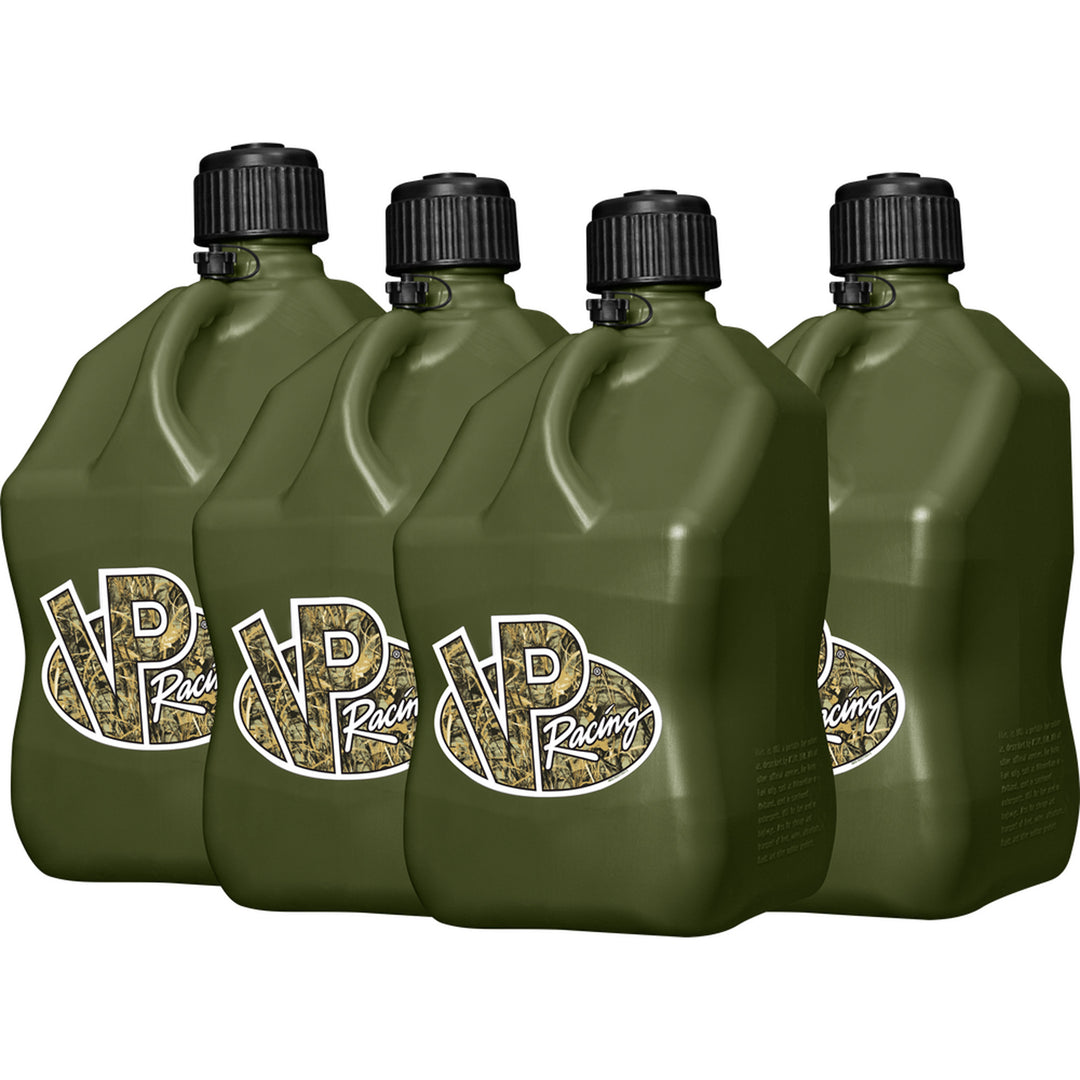 VP Racing Motorsports Container - 5.5 Gallon Camo - Front Side View of 4 Containers Grouped Together