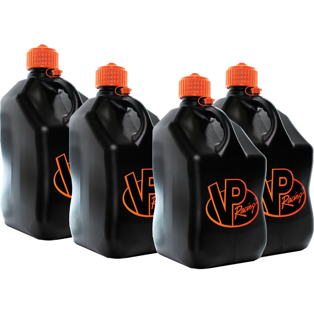 VP Racing Motorsports Container - 5.5 Gallon V-Twin Black/Orange - Front Side View of 4 Containers Grouped Together