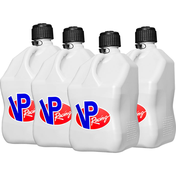 VP Racing Motorsports Container - 5.5 Gallon White - Front Side View of 4 Containers Grouped Together