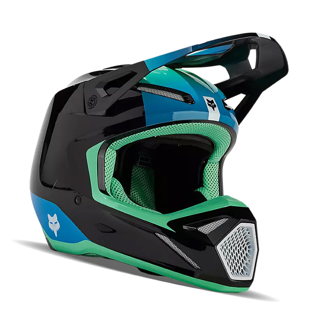 Fox Racing Youth V1 Ballast Helmet Black/Blue - Front Side View