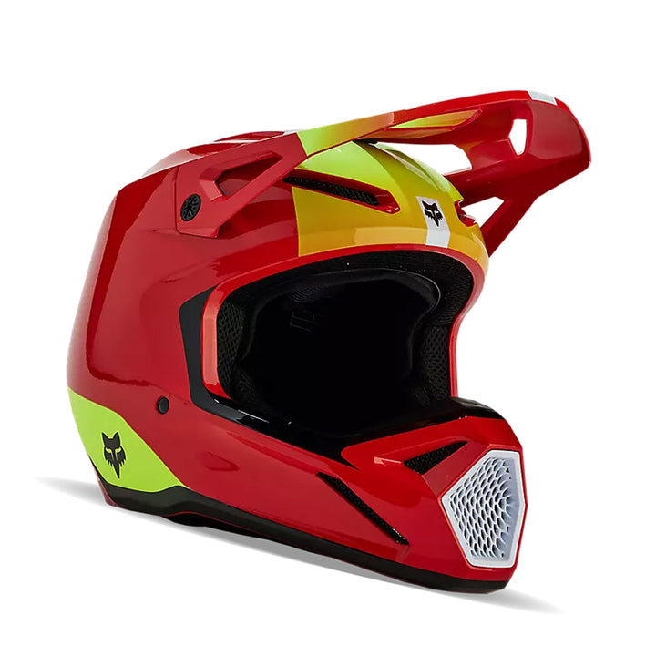Fox Racing Youth V1 Ballast Helmet Fluorescent Red - Front Side View