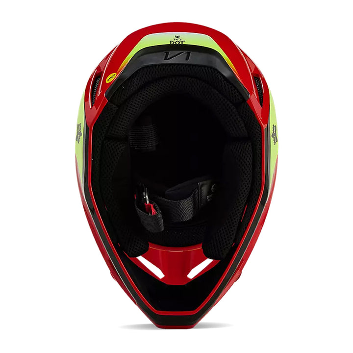 Fox Racing Youth V1 Ballast Helmet Fluorescent Red - Bottom Up View