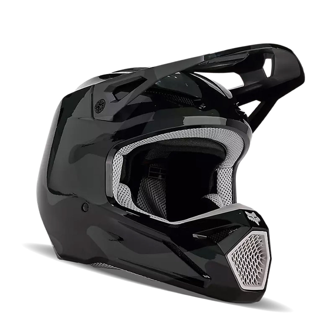 Fox Racing Youth V1 BNKR Helmet Black Camo - Front Side View