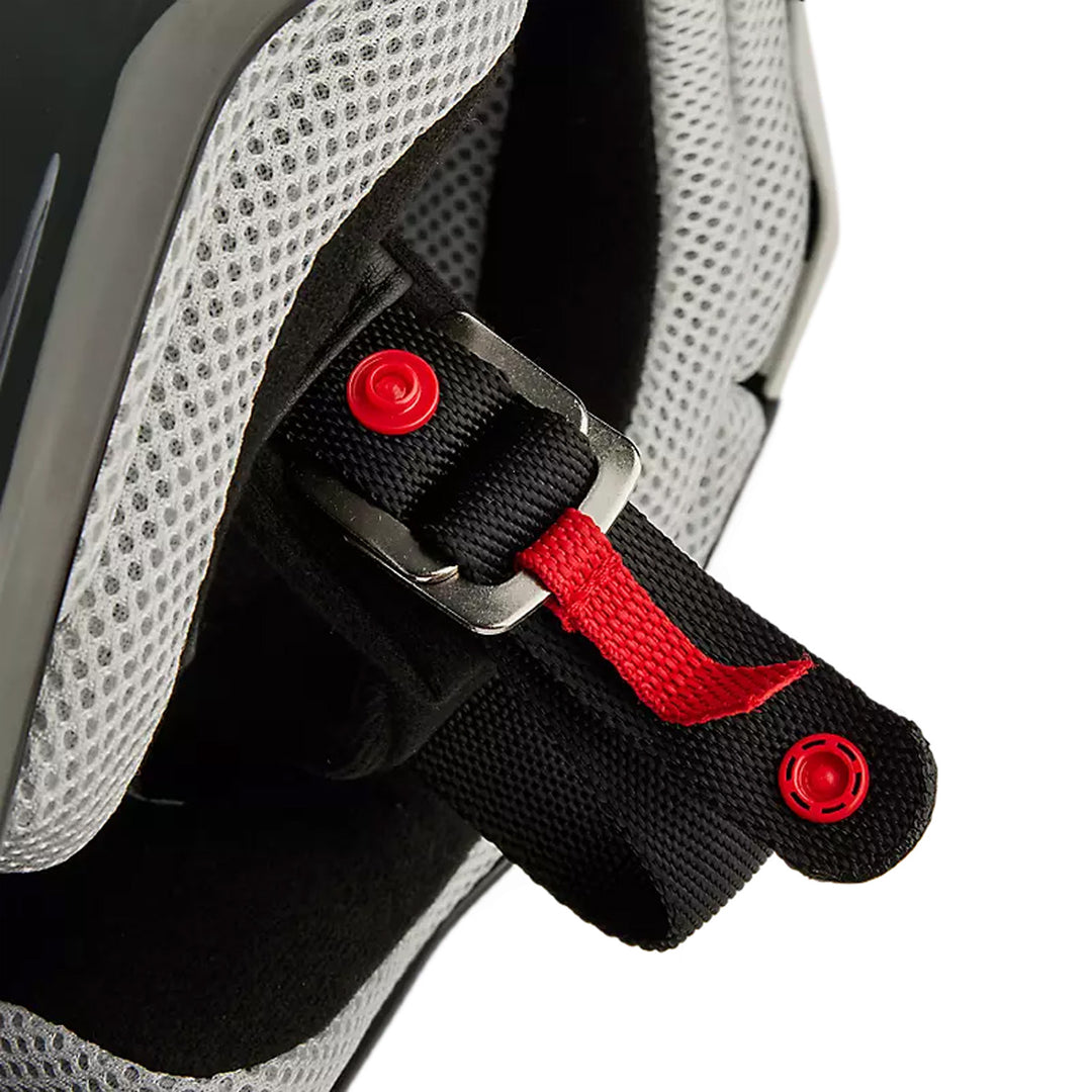 Fox Racing Youth V1 BNKR Helmet Black Camo - Close-Up of D-Ring Chin Strap