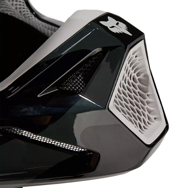 Fox Racing Youth V1 BNKR Helmet Black Camo - Close-Up of Mouth Vents