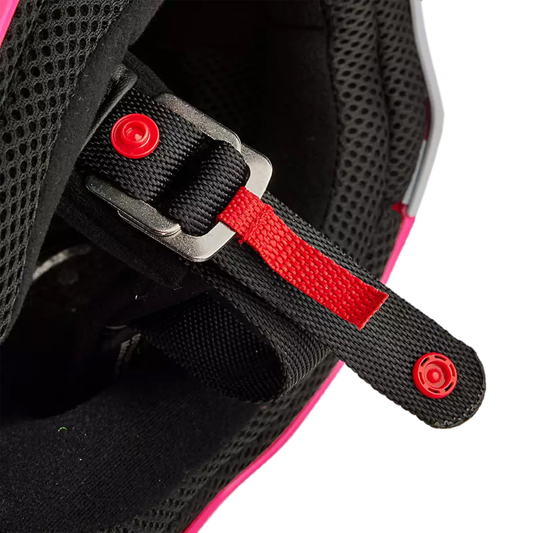 Fox Racing Youth V1 Nitro Helmet Black/Pink - Close-Up of D-Ring Chin Strap
