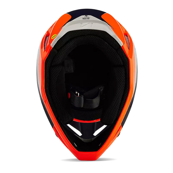Fox Racing Youth V1 Nitro Helmet Fluorescent Orange - Bottom Up View