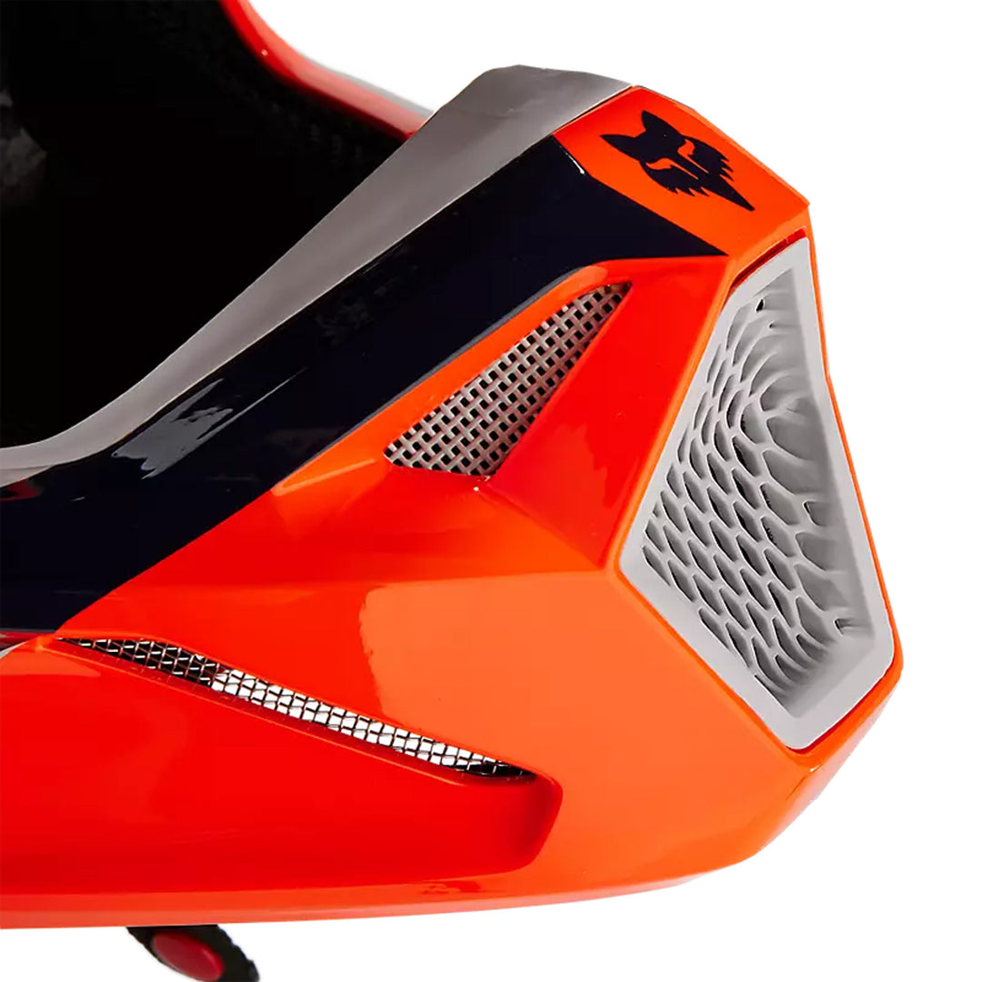 Fox Racing Youth V1 Nitro Helmet Fluorescent Orange - Close-Up of Mouth Vents