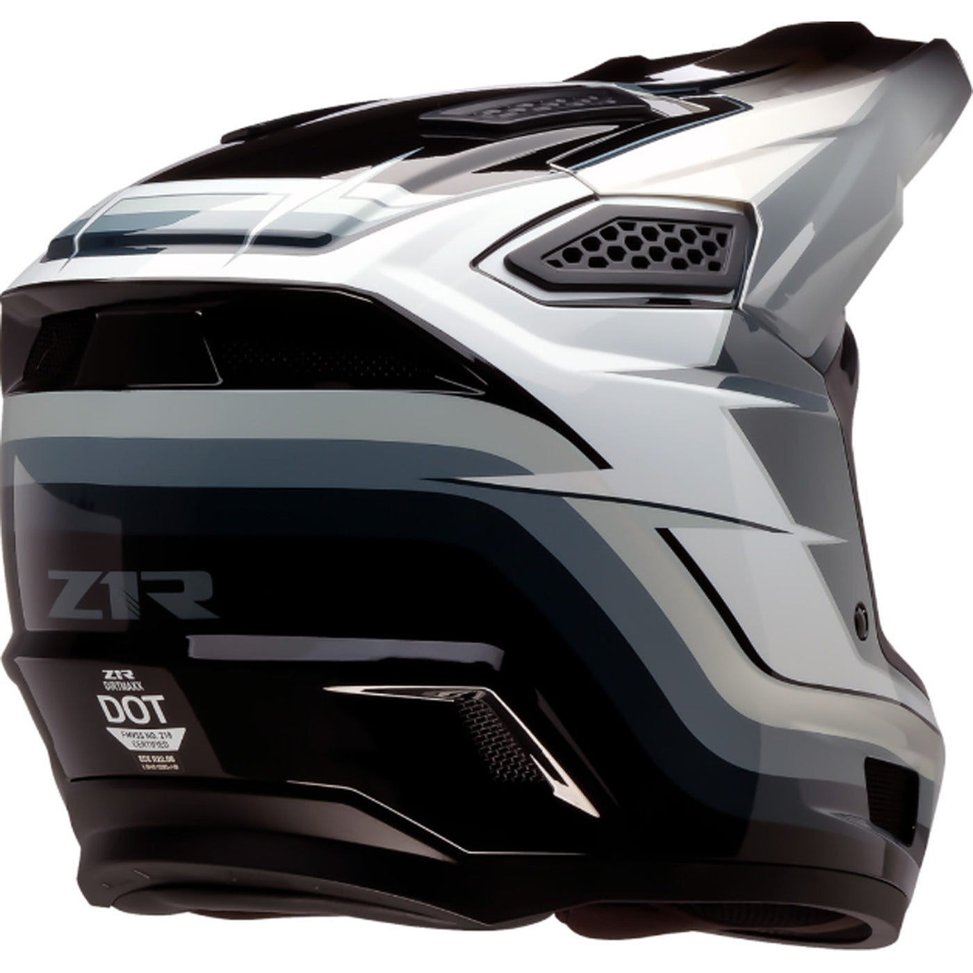 Z1R Dirt Maxx Vortex Helmet Black/White/Gray - Rear Right Side View