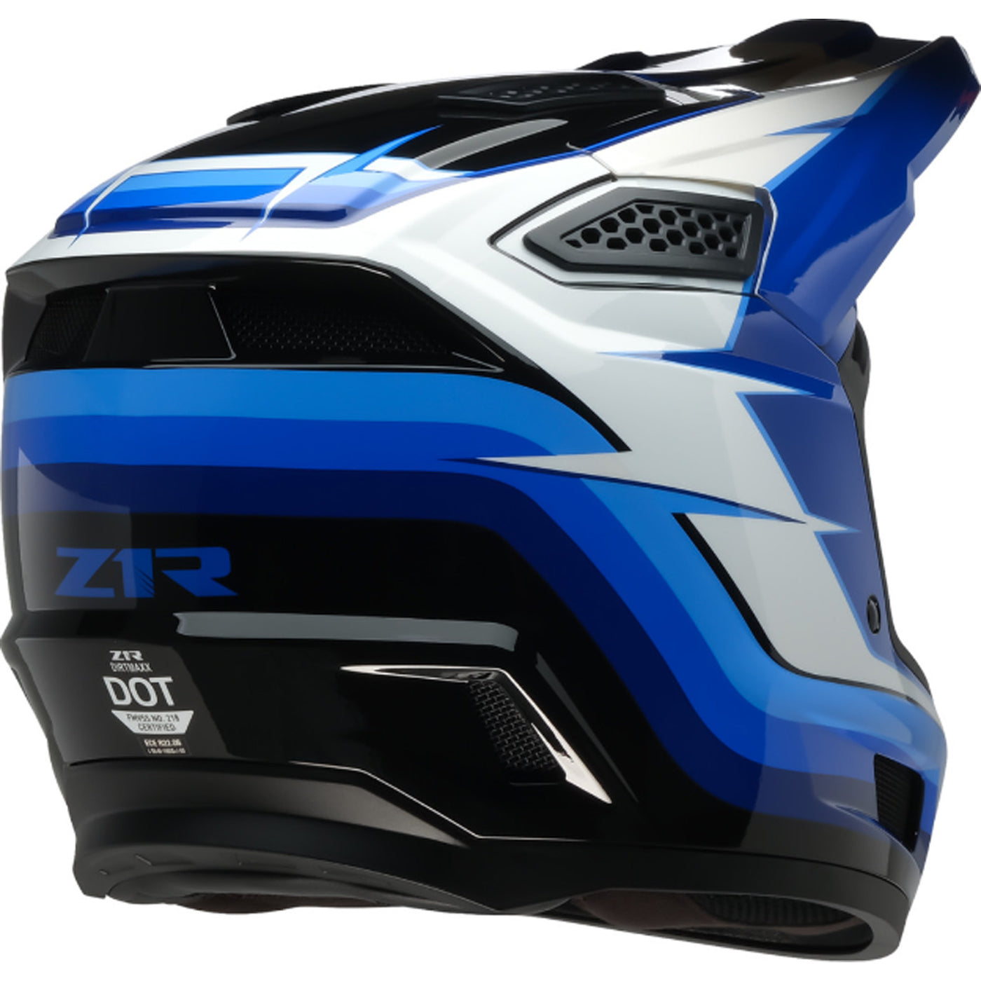 Z1R Dirt Maxx Vortex Helmet Blue/White - Rear Right Side View