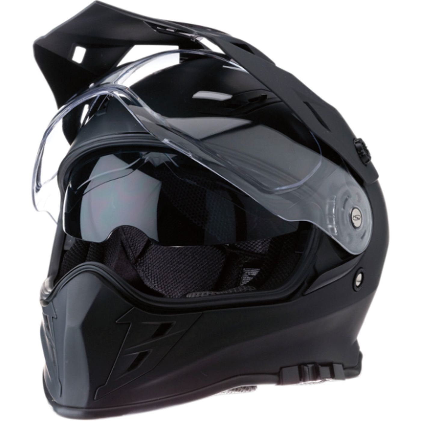 Z1R Range 2.0 MIPS Solid Helmet Flat Black - Front Left Side View with Faceshield Raised and Drop Down Sun Visor Lowered