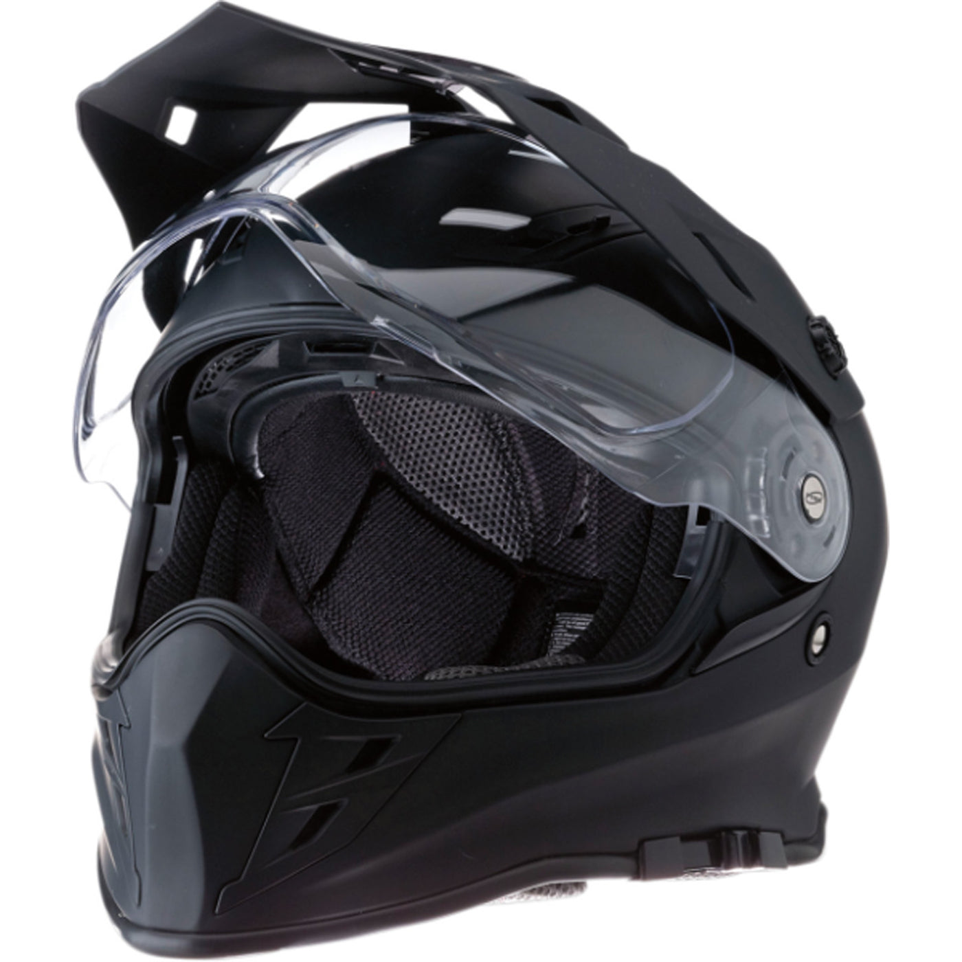 Z1R Range 2.0 MIPS Solid Helmet Flat Black - Front Left Side View with Faceshield and Drop Down Sun Visor Raised