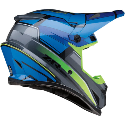 Z1R Rise MC Helmet Blue/Hi-Viz - Rear Right Side View