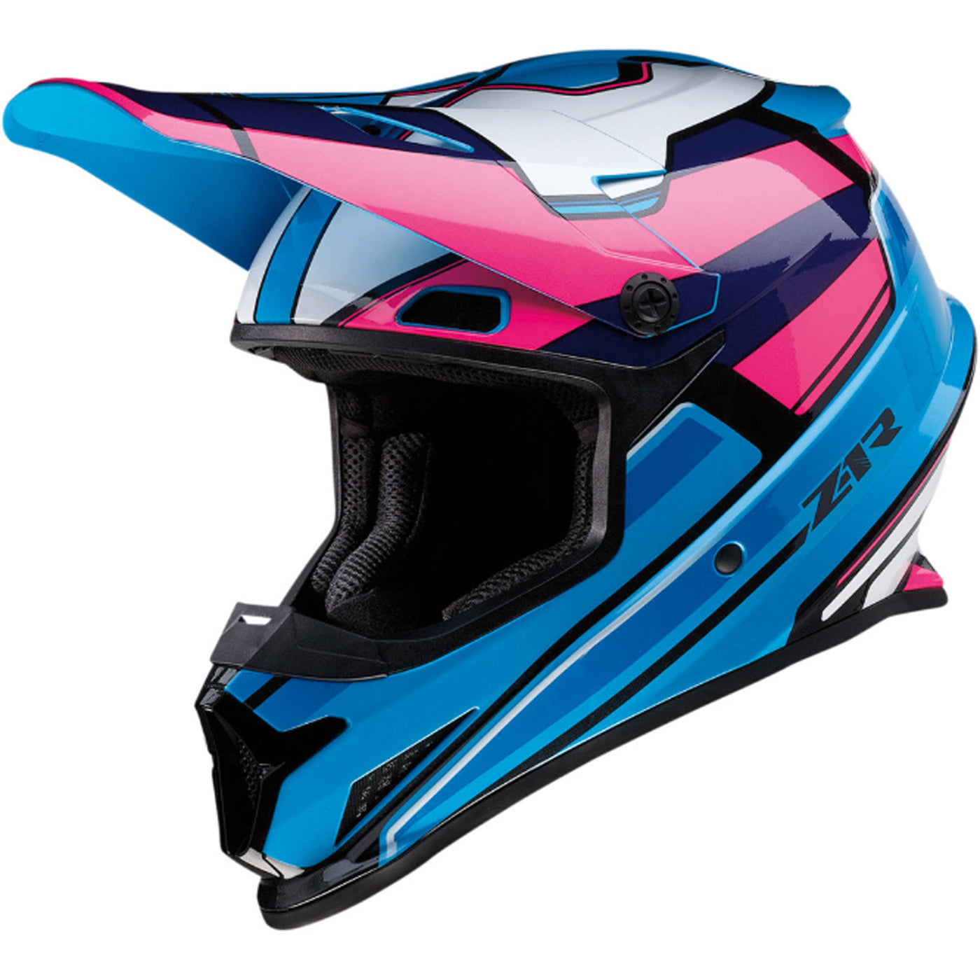 Z1R Rise MC Helmet Pink/Blue - Front Left Side View