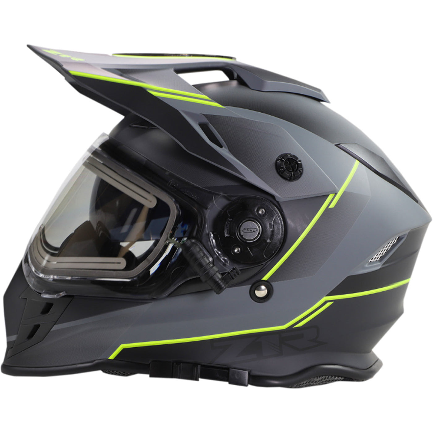 Z1R Range Bladestorm Snow Electric Helmet Gray/Black/Hi-Viz Yellow - Angled Left Side View