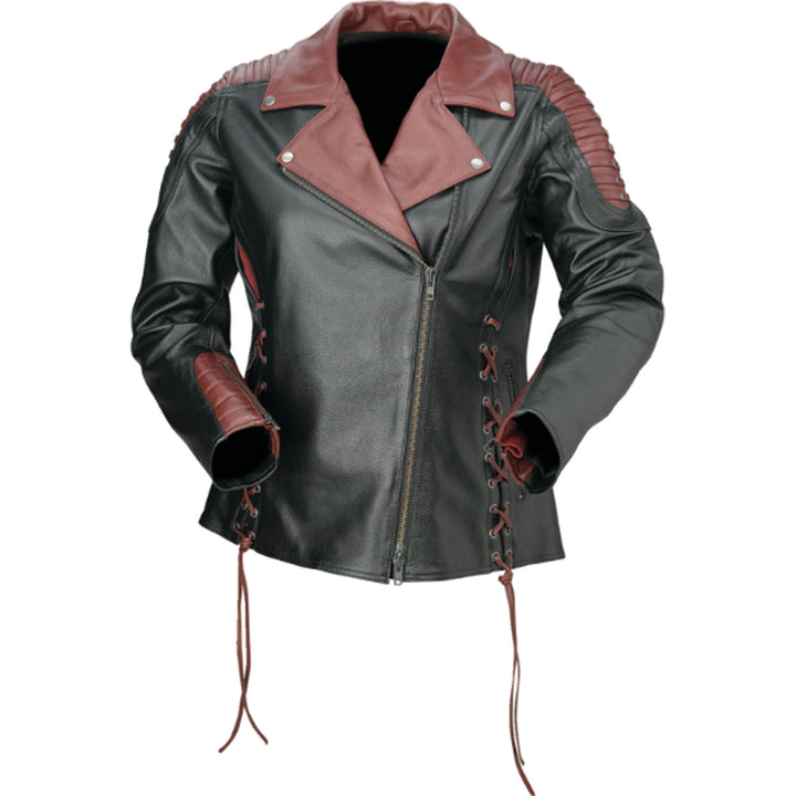 Z1R Women's Combiner Leather Jacket Black/Red - Front View