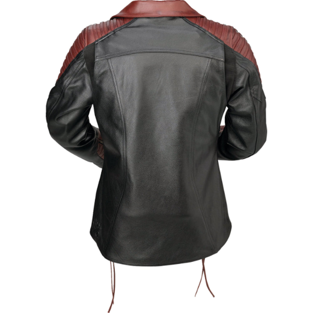 Z1R Women's Combiner Leather Jacket Black/Red - Rear View