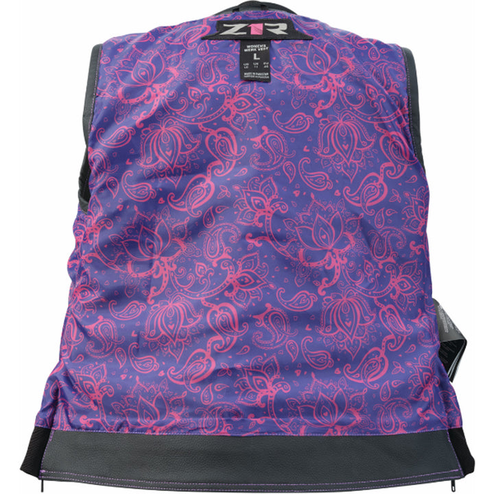 Z1R Women's Werk Vest Black - Inside Out Front View with Interior Patterned Liner