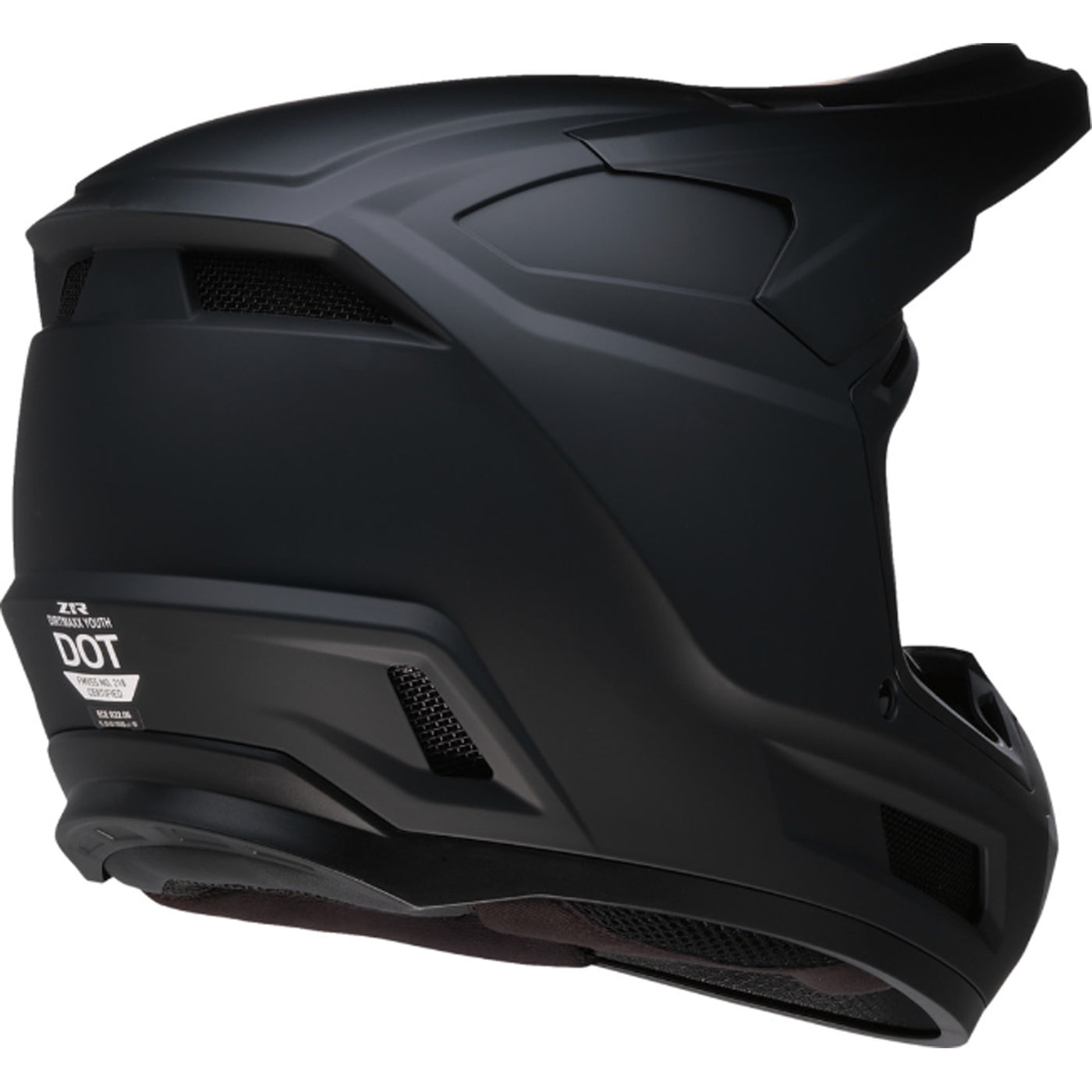 Z1R Youth Dirt Maxx Solid Helmet Matte Black - Rear Right Side View